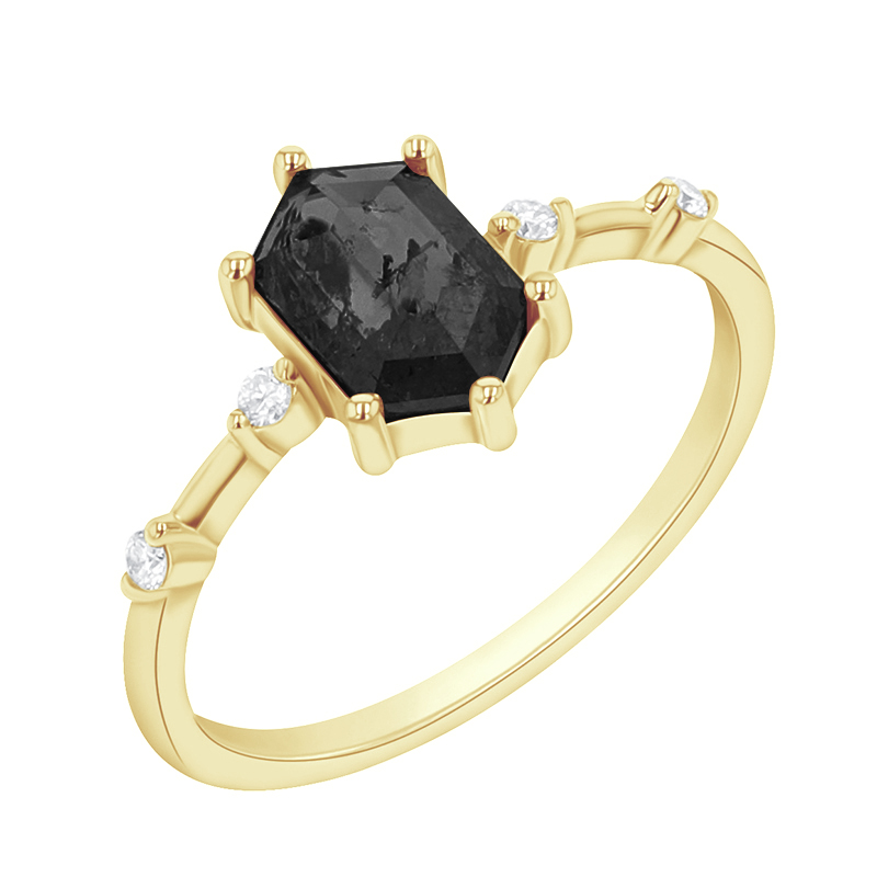 Zlatý prsteň s čiernym hexagon salt and pepper diamantom Harmonia