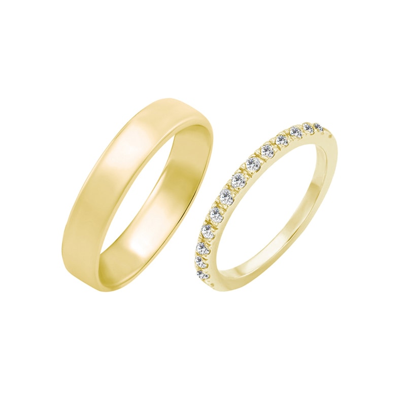 Eternity prsteň s moissanitmi a pánsky komfortný svadobný prsteň Arooj 105410