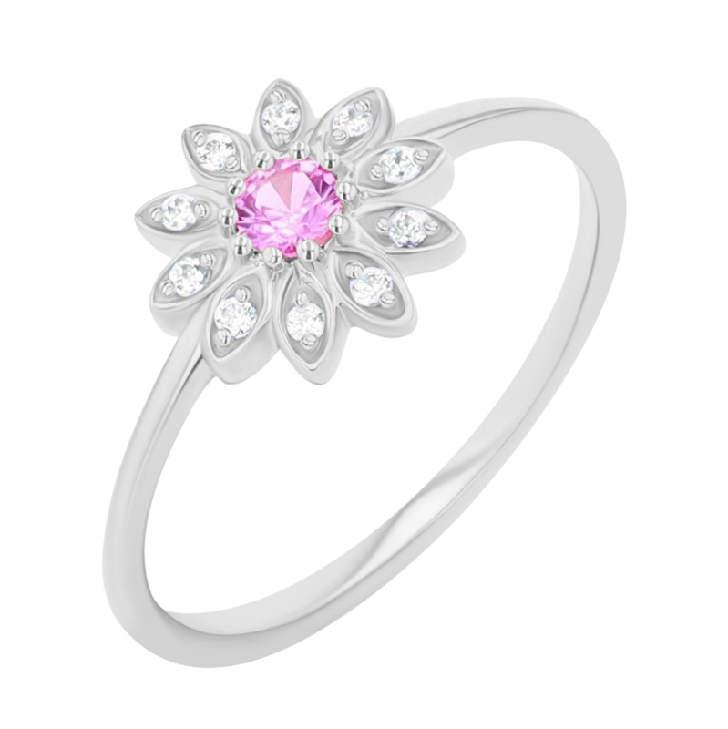 Kvetinový prsteň s ružovým zafírom a diamantmi Noya 112950