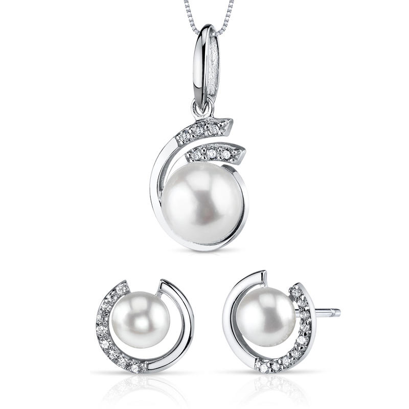 Strieborná kolekcia s bielymi perlami Raivo
