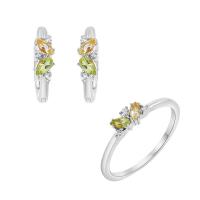 Strieborný set cluster šperkov s topazmi, quartzy a olivíny June