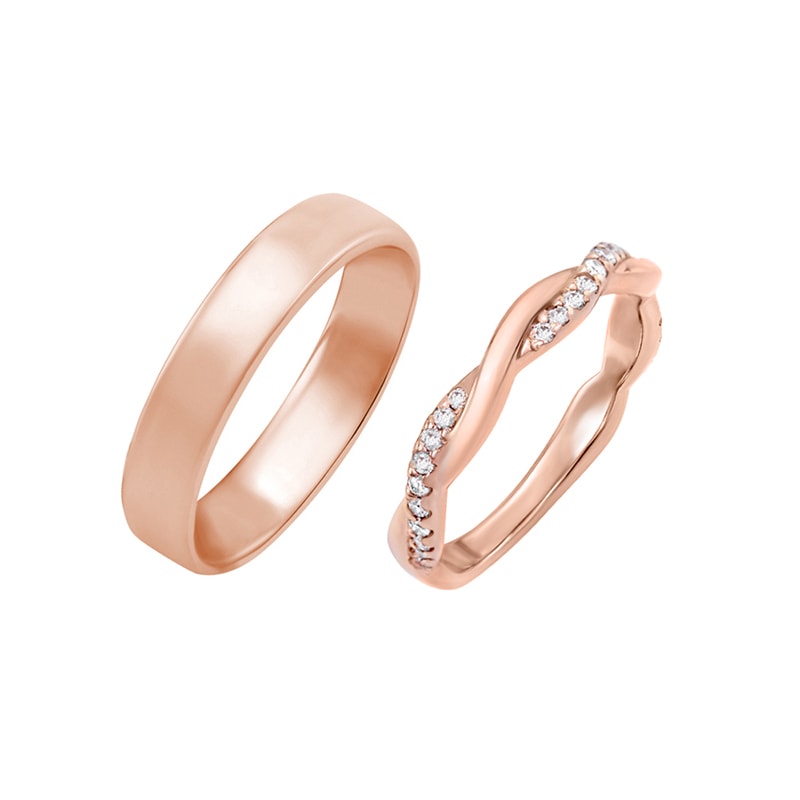 Zlaté svadobné prstene s eternity prsteňom a pánskym komfortným prsteňom 29630