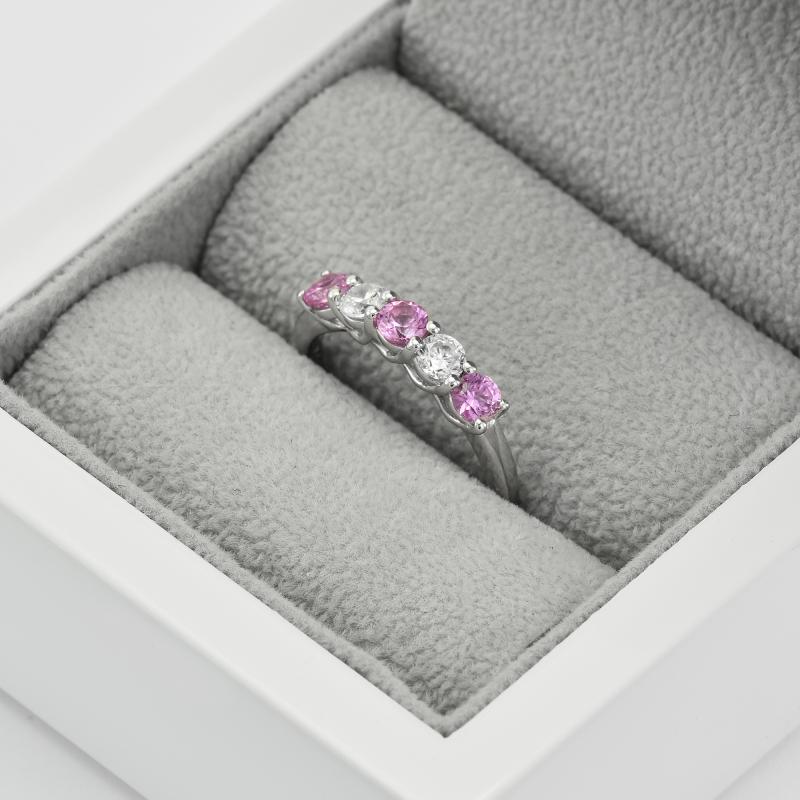 Strieborný eternity prsteň s ružovými zafírmi 39120