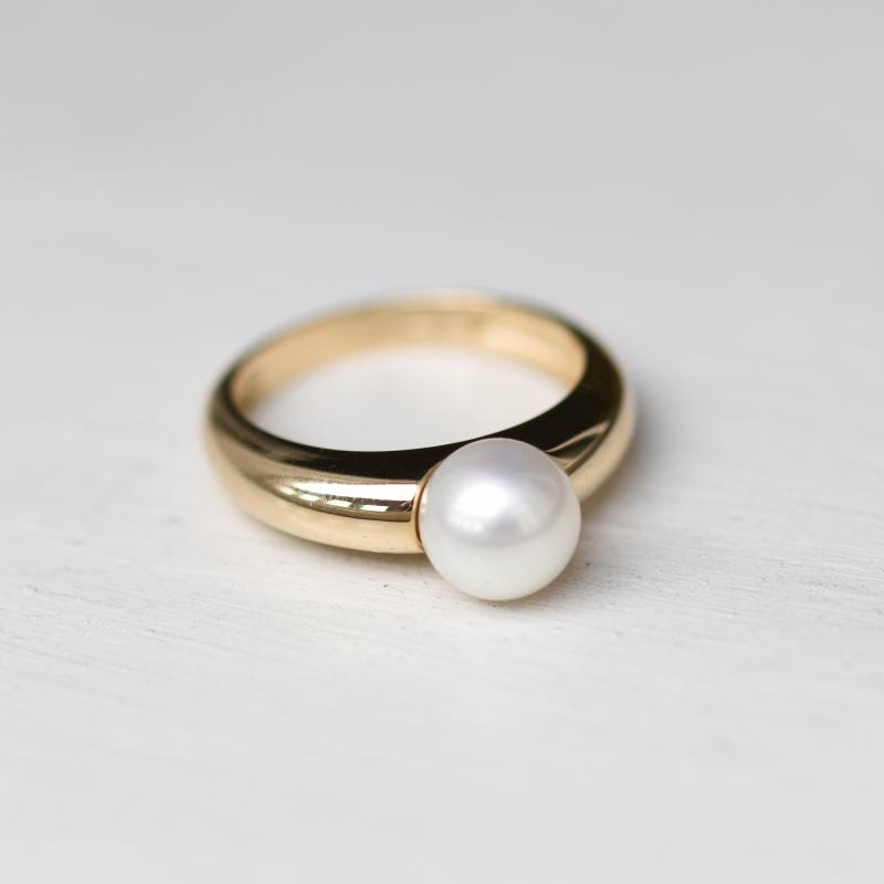 Zlatý zásnubný perlový prsteň 