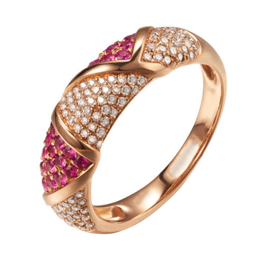 Prsteň z ružového zlata vykladaný zafírmi a diamantmi Veerle