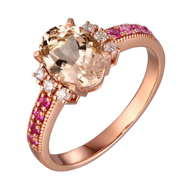 Morganitový zlatý prsteň so zafírmi a diamantmi Hanih