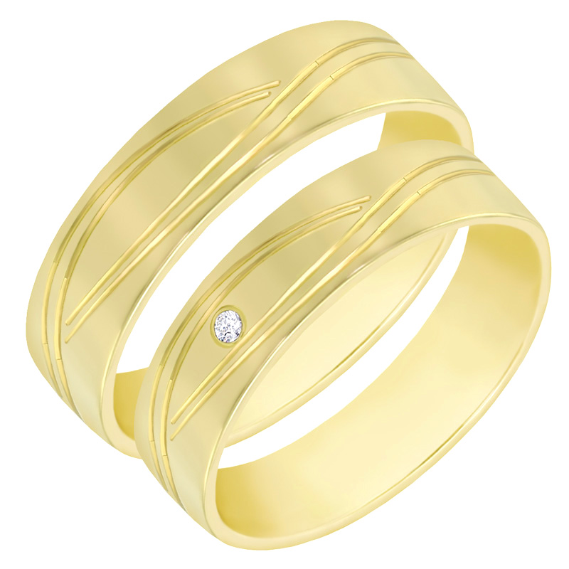 Elegantné zlaté svadobné prstene s diamantom Lamarr