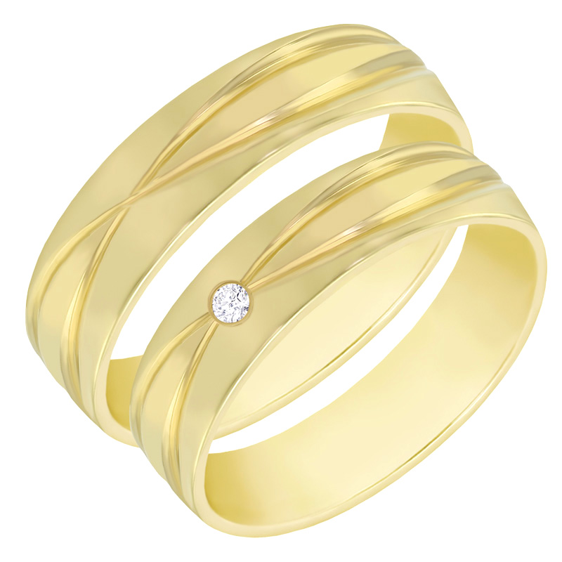 Elegantné zlaté svadobné prstene s diamantom Weber