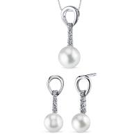 Strieborná perlová kolekcia náušníc a náhrdelníka Cambriah