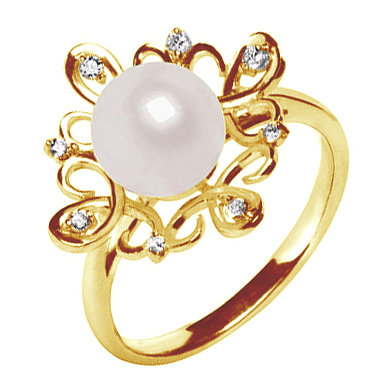 Zlatý prsteň s perlou a diamantmi 79160