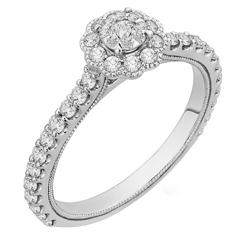 Zlatý halo zásnubný prsteň s diamantovým kvetom Alonna 79320