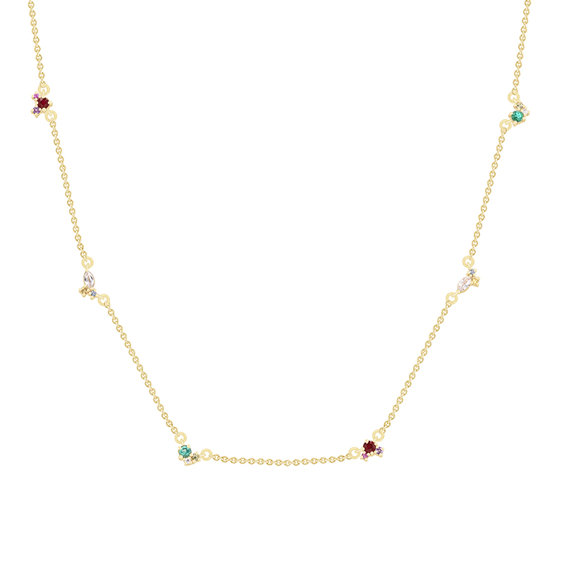 Cluster náhrdelník s farebnými drahokamami 