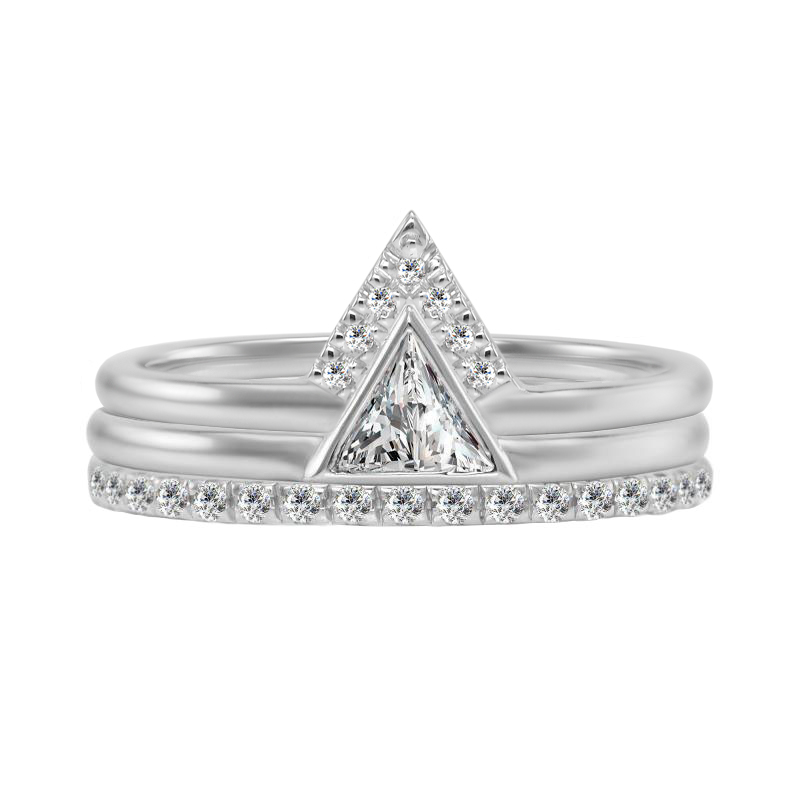 Svadobný diamantový set troch prsteňov zo zlata