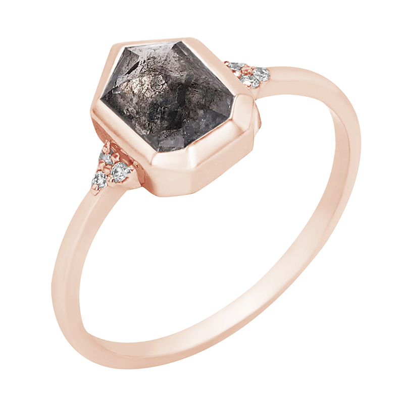 Zlatý prsteň so salt and pepper diamantom v tvare heptagon Noelia 97510