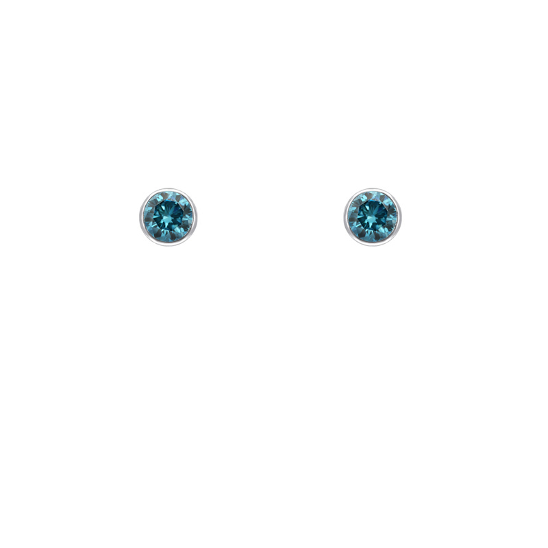 Strieborné minimalistické bezel náušnice s modrými diamantmi Viosa 102941
