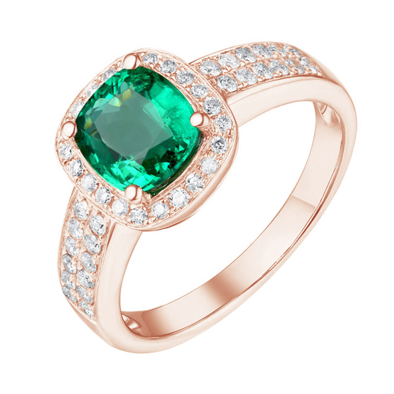Zlatý prsteň s cushion smaragdom a diamantmi Toivo 104811