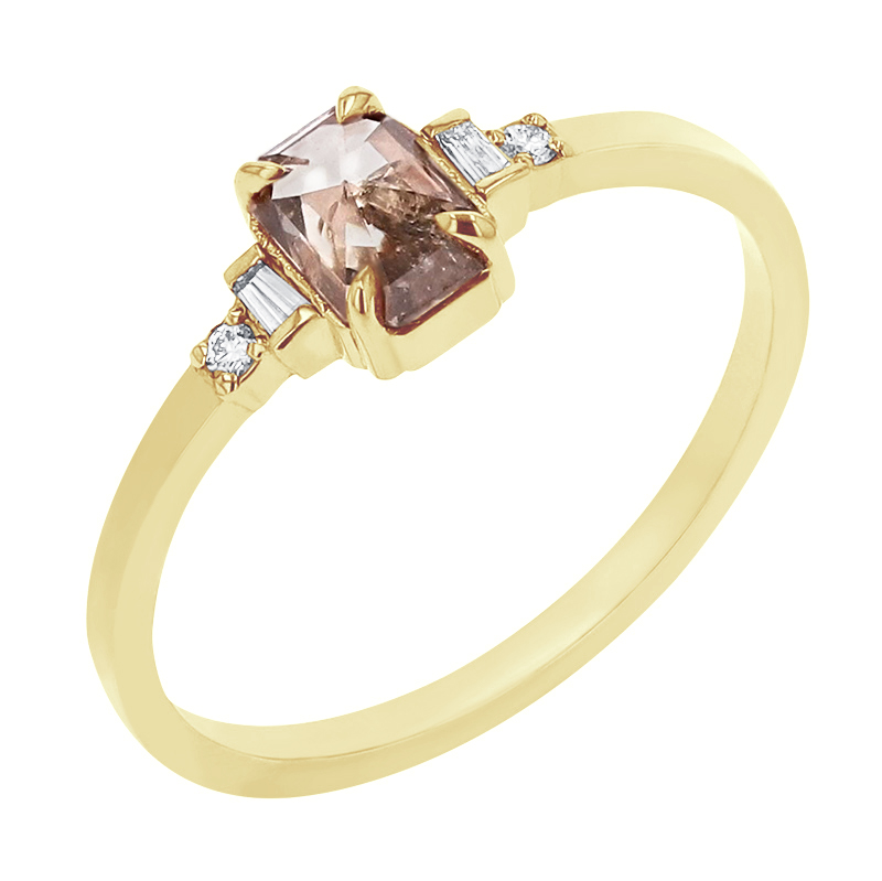 Zlatý prsteň s champagne diamantom a postranními diamantmi Neo 111291
