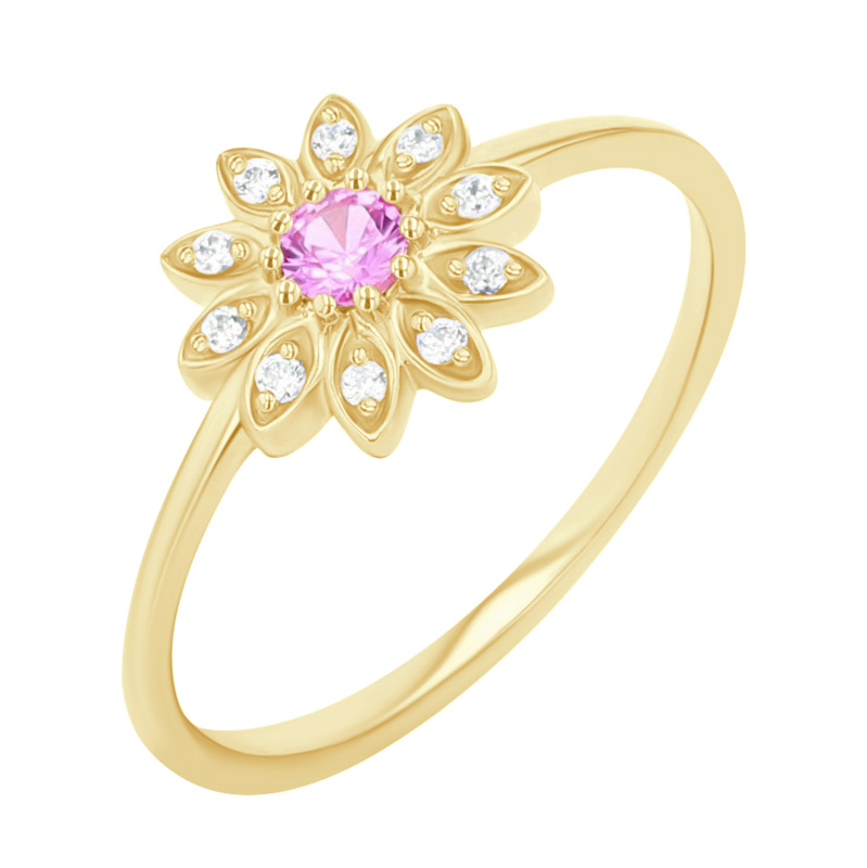 Kvetinový prsteň s ružovým zafírom a diamantmi Noya 112951
