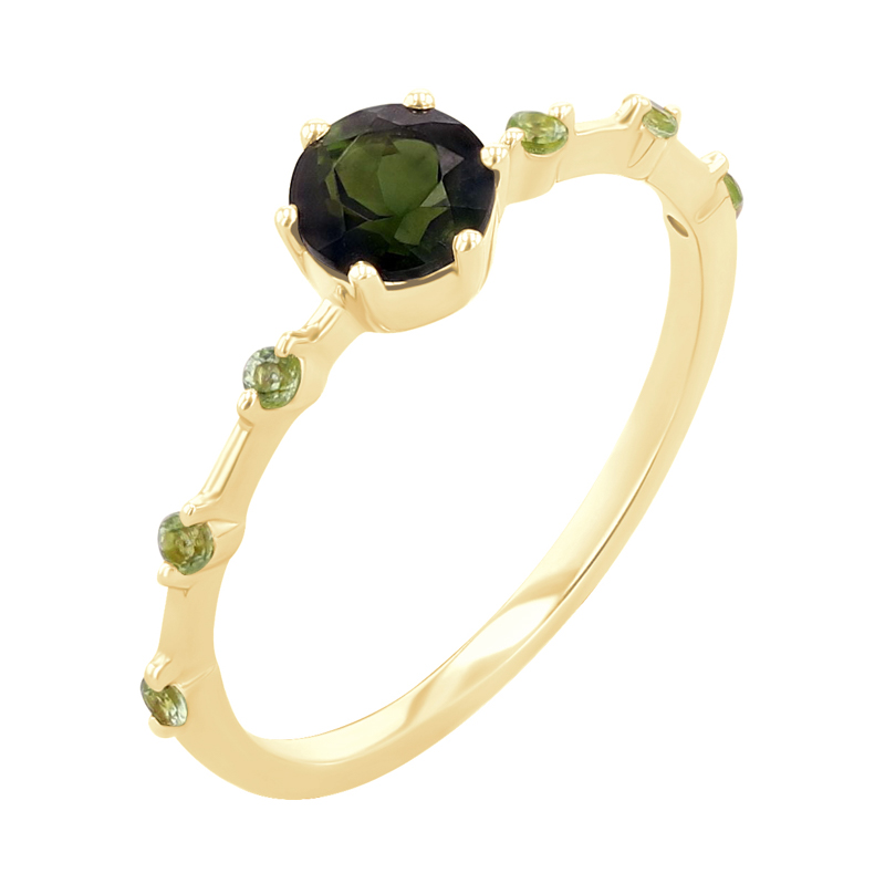 Prsteň so zeleným turmalínom a postrannými olivínmi Jelena