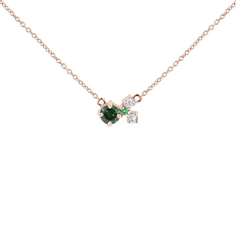 Cluster náhrdelník so zeleným diamantom a drahokamami Maizie 124671