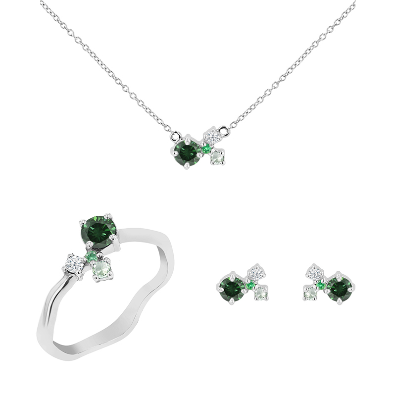 Cluster kolekcia šperkov so zelenými diamantmi a drahokamami Ari 124711