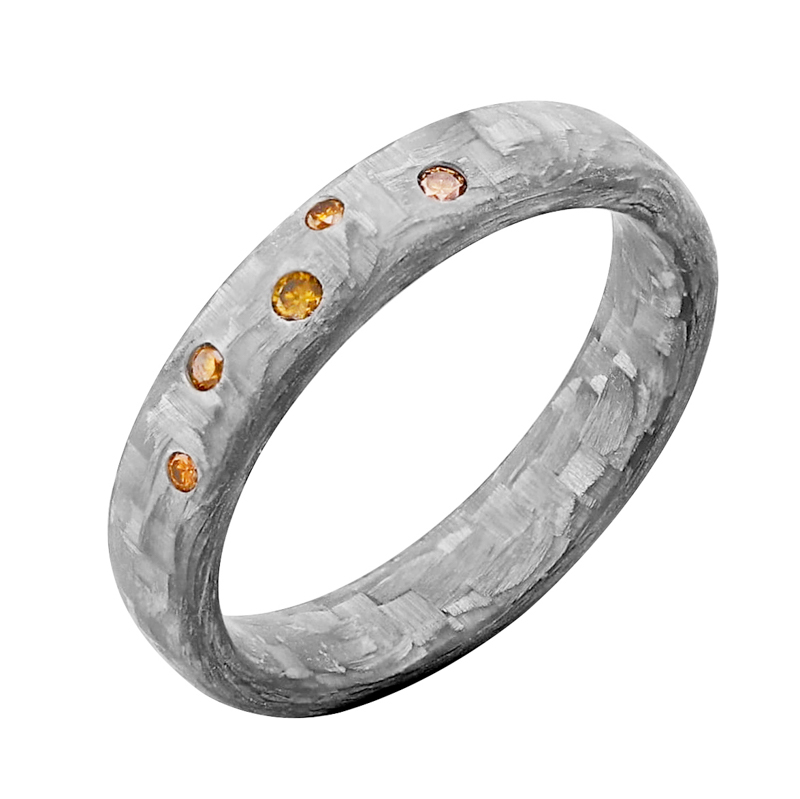 Mierne zaoblené snubné prstene z karbónu s koňakovými diamantmi Myles 125181
