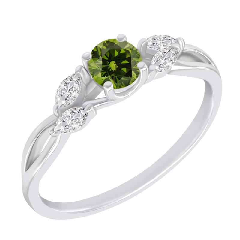 Zásnubný prsteň so zeleným diamantom a marquise lab-grown diamantmi Fera 132391