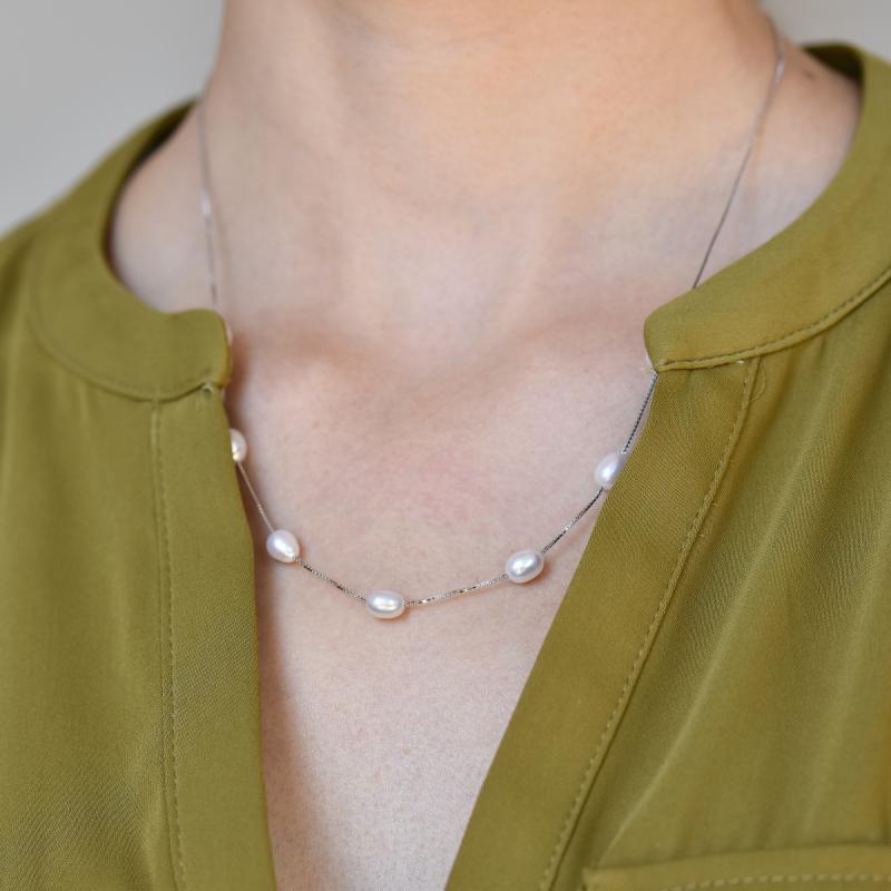 Strieborný perlový náhrdelník 14531