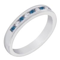 Platinový prsteň plný modrych a bielych diamantov Rein