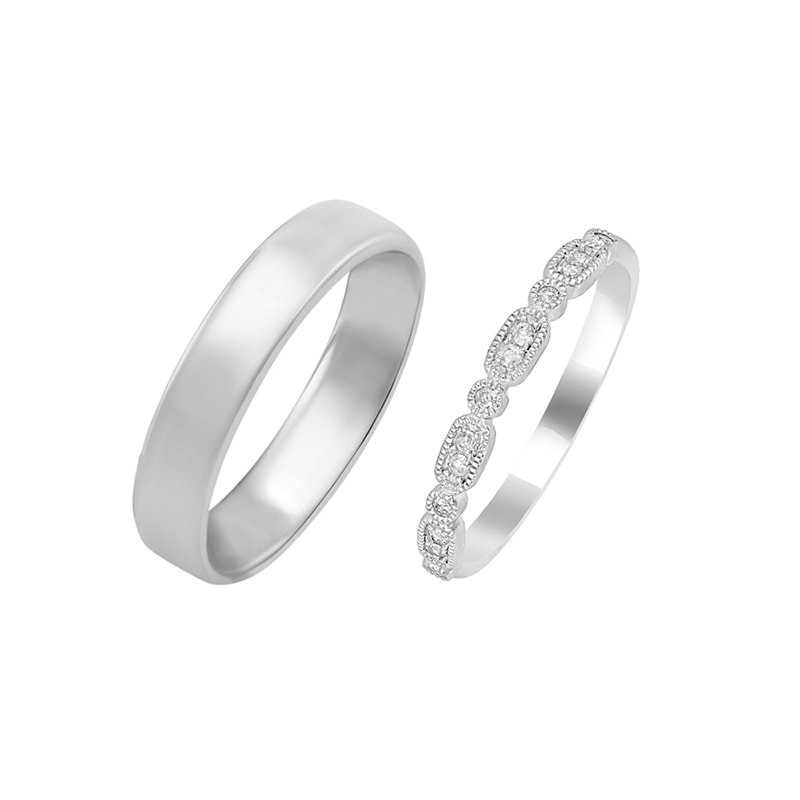 Svadobné prstene zo zlata s vintage obrúčkou a komfortným prsteňom Yef 29881