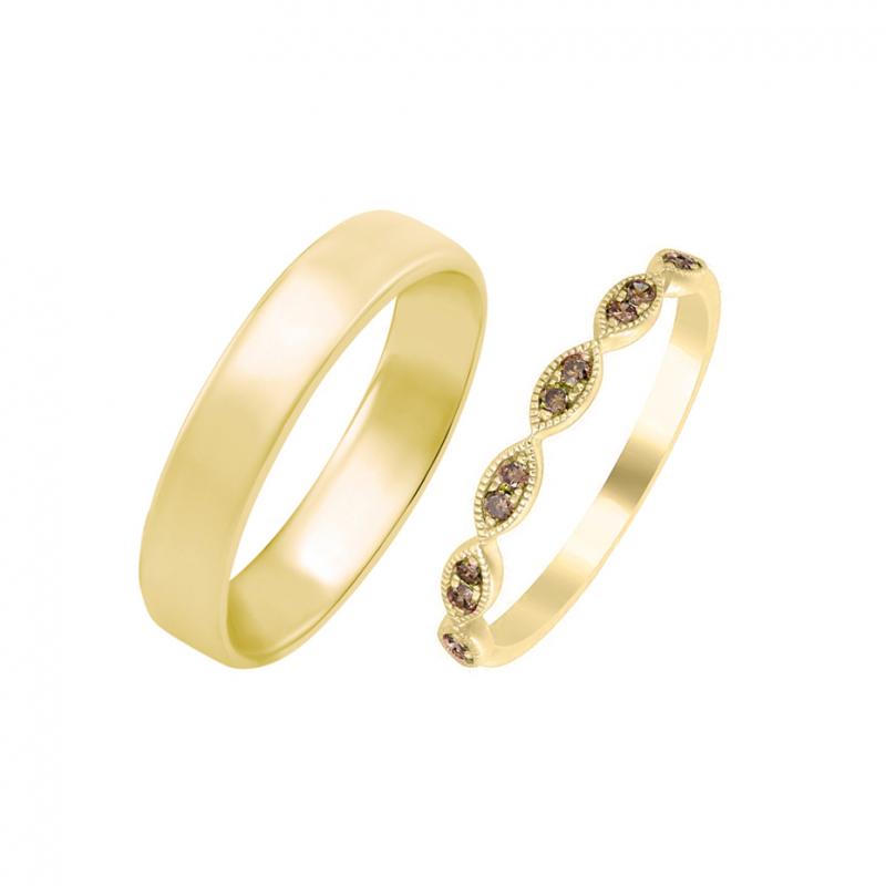 Obrúčka zo zlata s champagne diamantmi a komfortný prsteň 30801