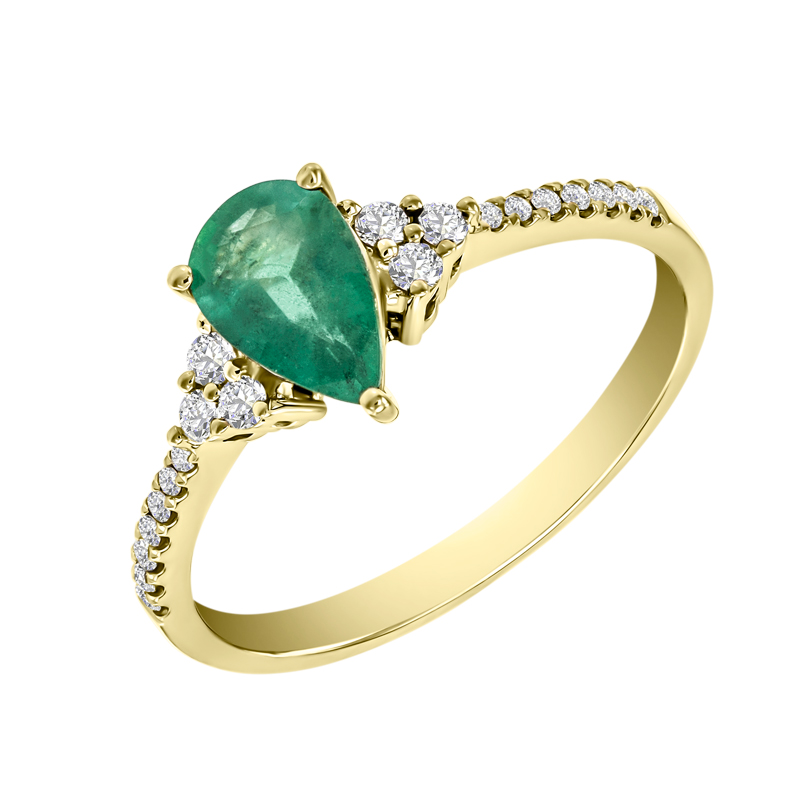 Zlatý prsteň so smaragdovou slzou a diamantmi