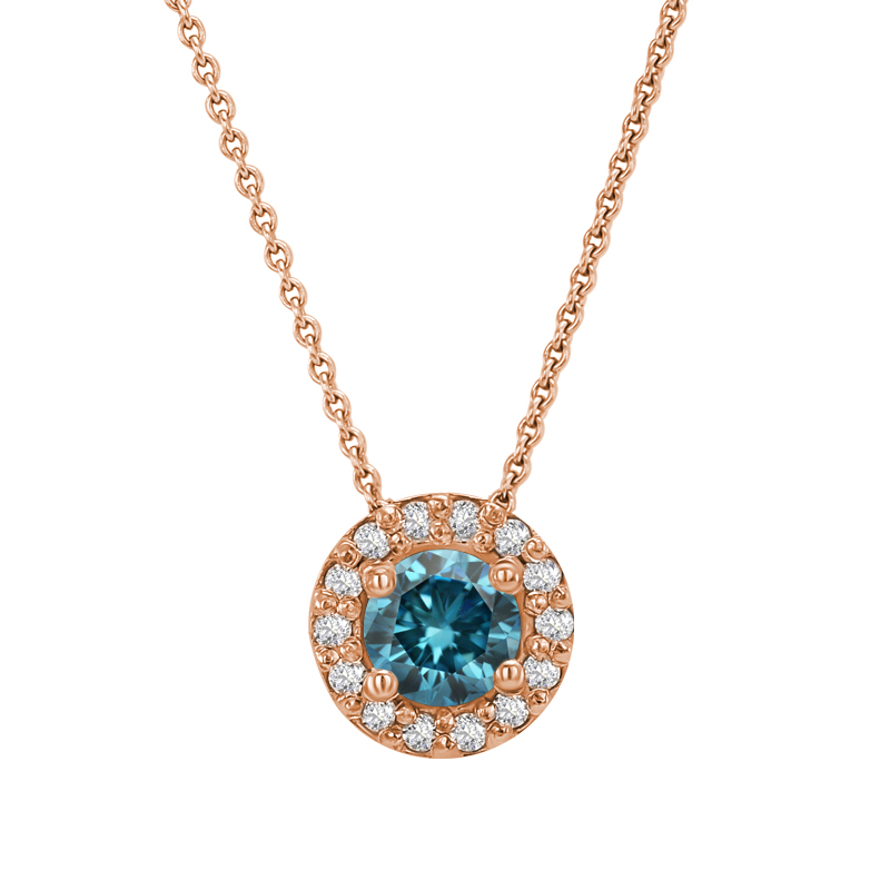 Zlatý náhrdelník v halo štýle s modrým diamantom