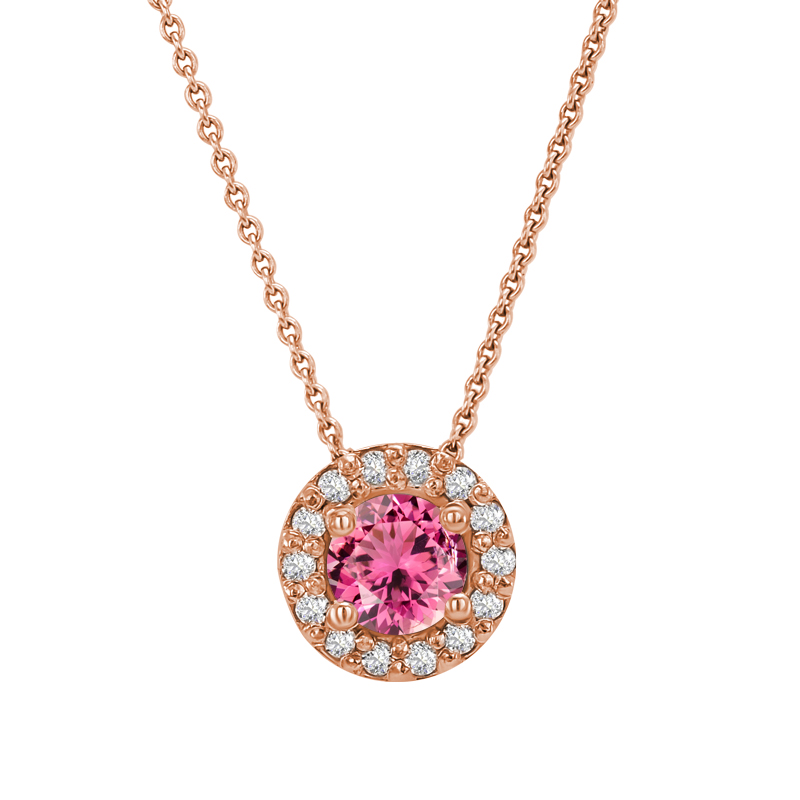 Ružový turmalín v zlatom náhrdelníku