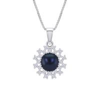 Romantický strieborný náhrdelník s čiernou perlou a zirkónmi Nena