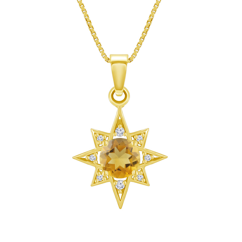  Strieborný náhrdelník s citrínom a zirkónmi v tvare hviezdy 47891