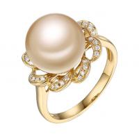 Zlatý romantický prsteň s telovou perlou a diamantmi Golda