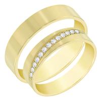Zlaté ploché svadobné prstene s diamantmi Smarte