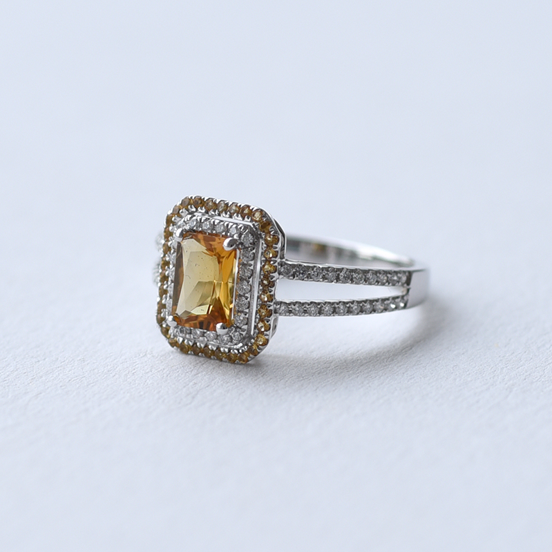 Zlatý prsteň plný diamantov a citrín 61841