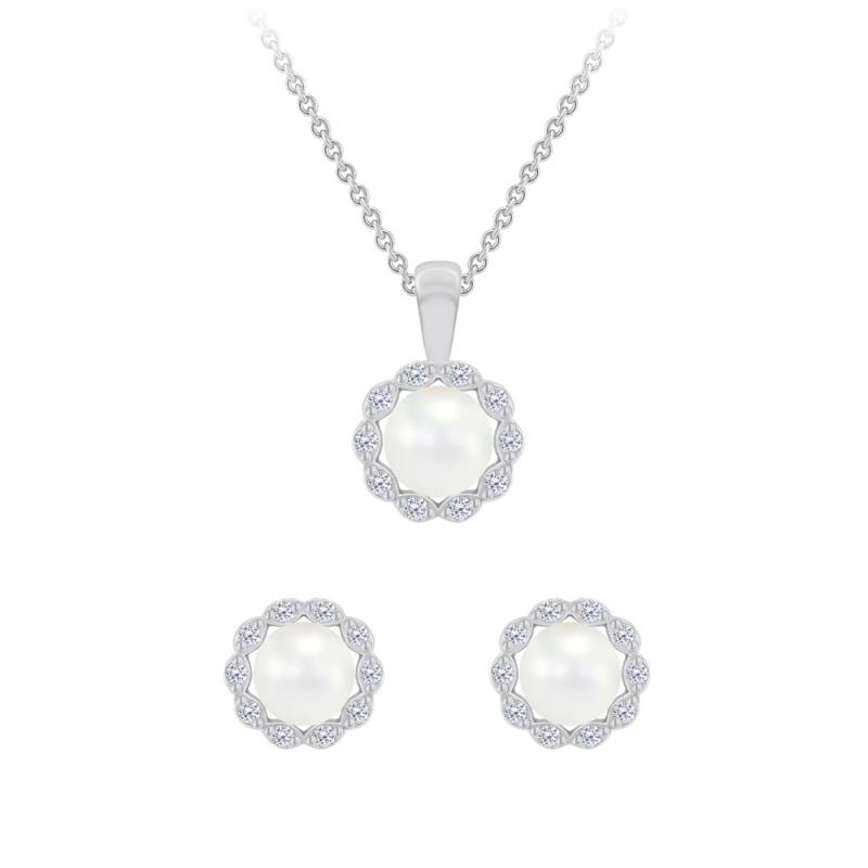 Strieborná perlová kolekcia náušnic a náhrdelníku 70101
