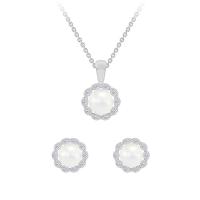 Strieborná perlová kolekcia náušnic a náhrdelníku s diamantmi Ladasha