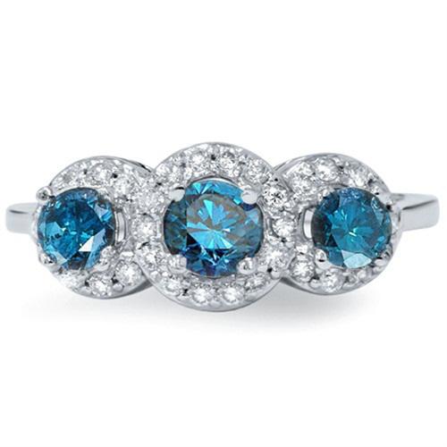 Tri nádherné modré diamanty v zlatom prsteni Braith