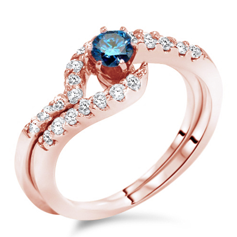 Set prstenov s modrými a bielymi diamantmi 79281