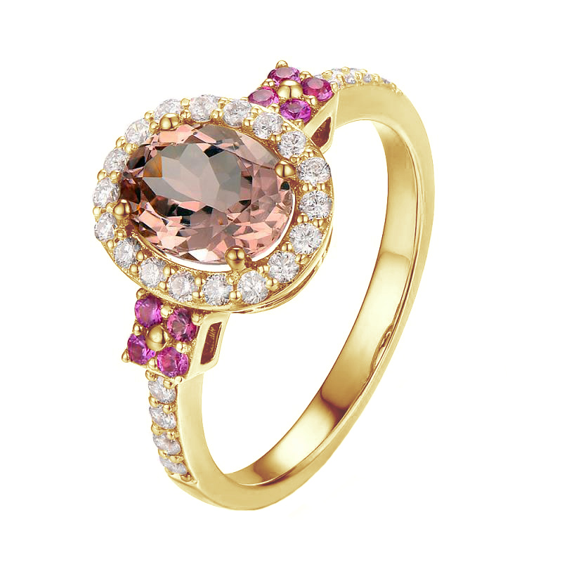 Zlatý prsteň s morganitom, zafíry a diamantmi 81401