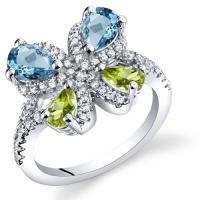 Strieborný prsteň v tvare motýľa s topásmi a olivínmi Salome