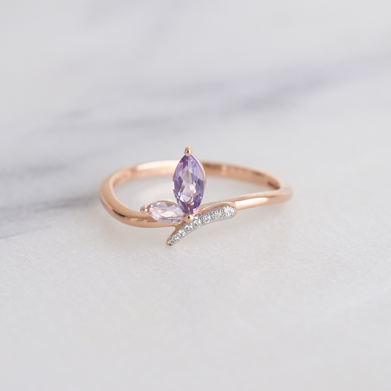 Elegantný prsteň s ametystmi a diamantmi 86761