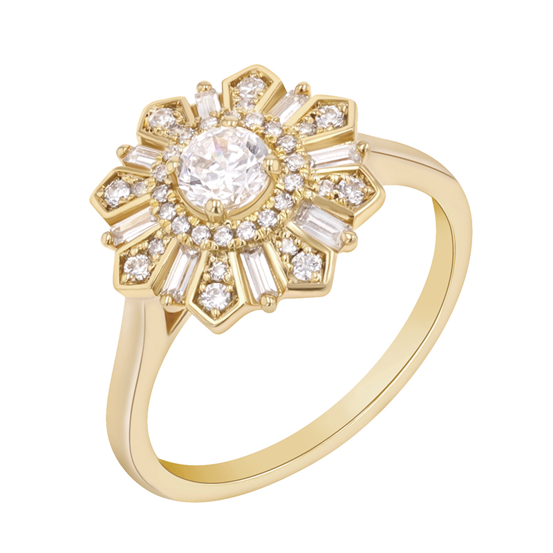 Prsteň s diamantmi v tvare kvetiny zo zlata