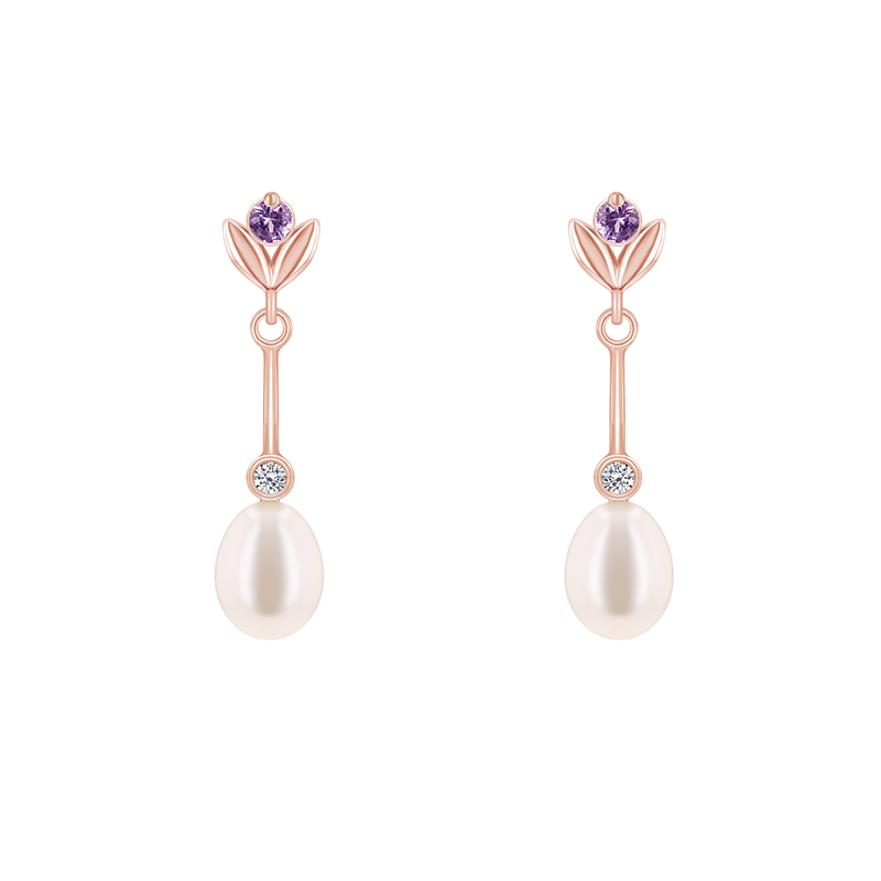 Zlaté perlové náušnice so zafírmi a diamantmi Zina 90181