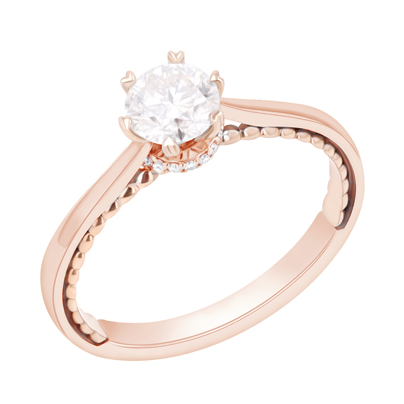 Zásnubný prsteň so srdcovými krapňami z ružového zlata 90221