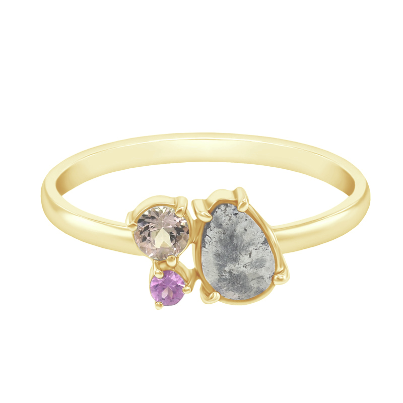 Netradičný zlatý prsteň s pear diamantom, morganitom a zafírom Aina 97471